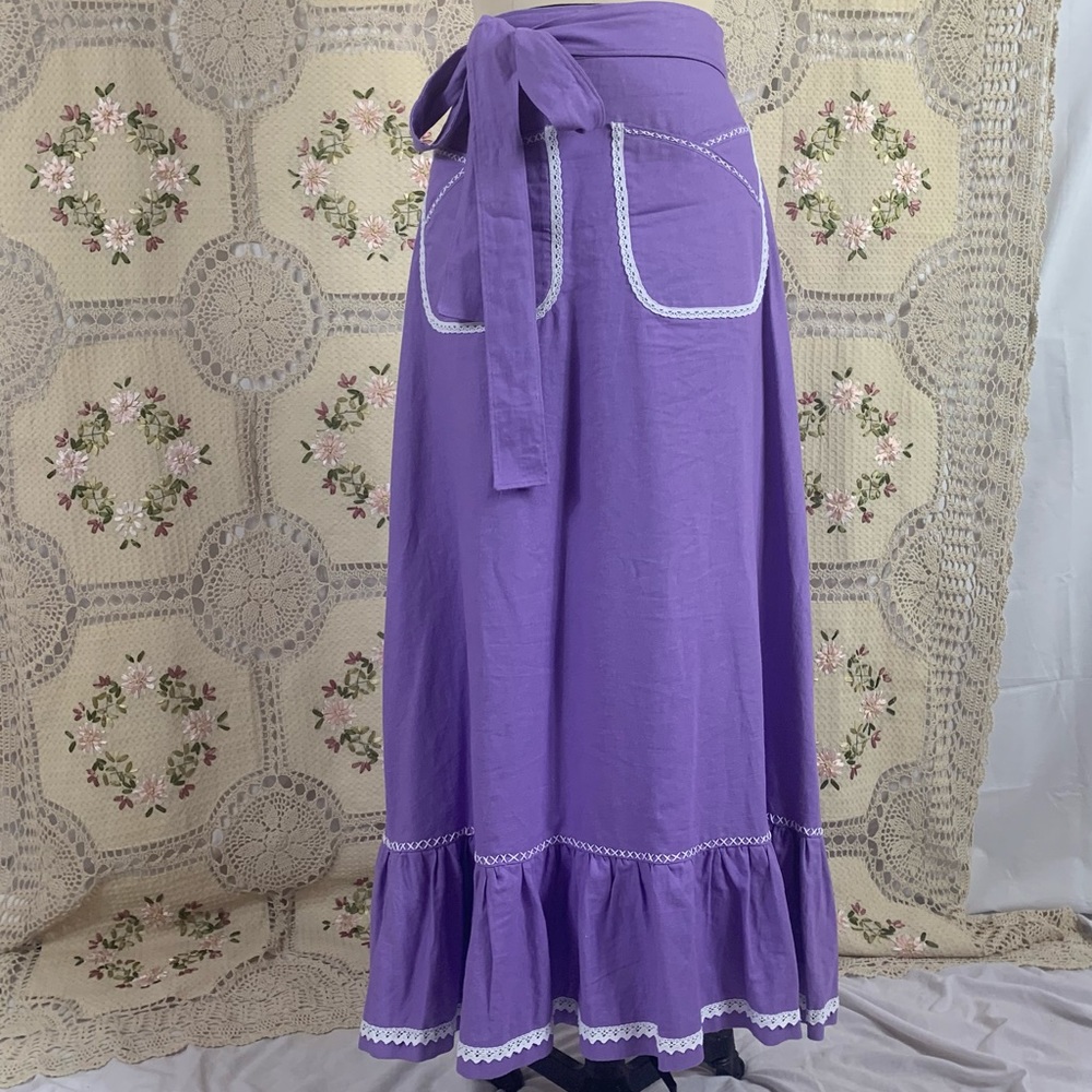 Linen wrap 1970s retro maxi skirt